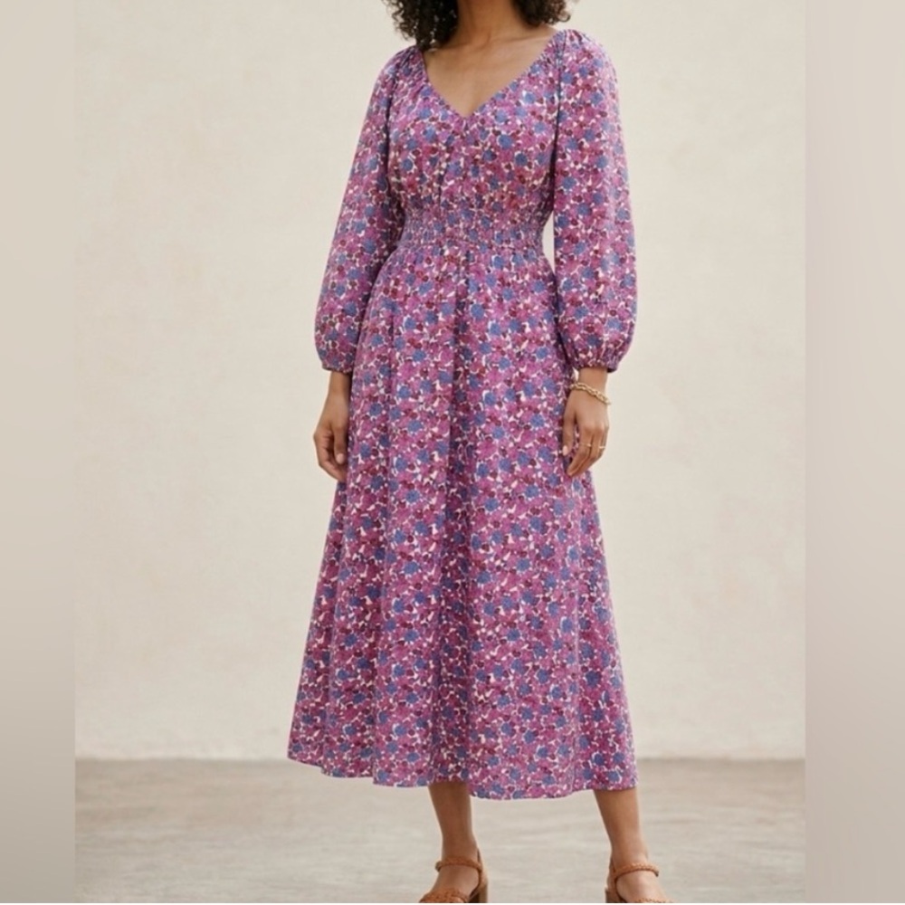 J. Crew Smocked Waist Floral Cotton Midi Dress